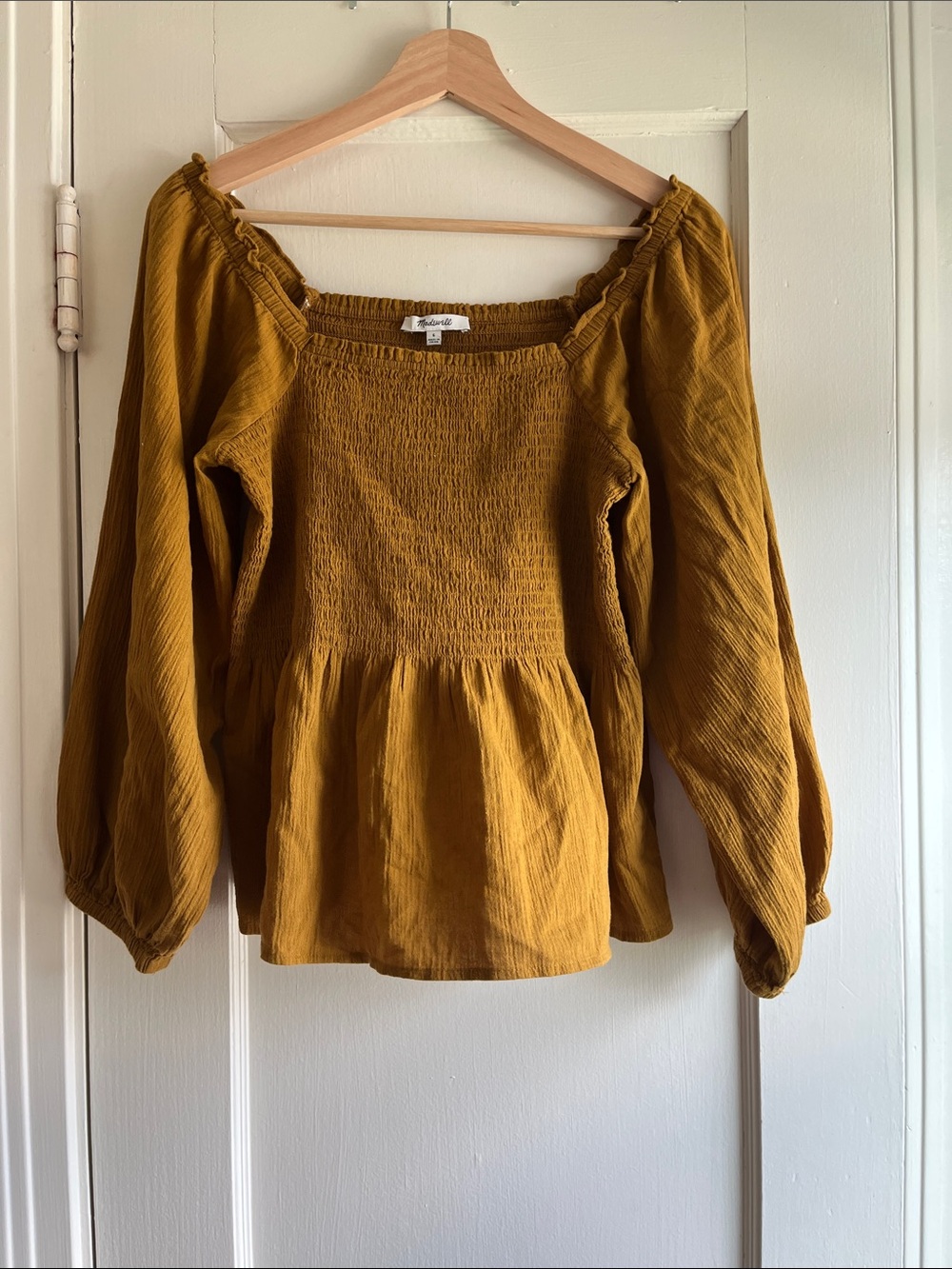 Madewell Mustard Smocked Peasant Top